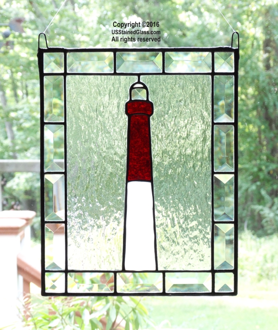 Barnegat Lighthouse Stained Glass Window Panel For Sale